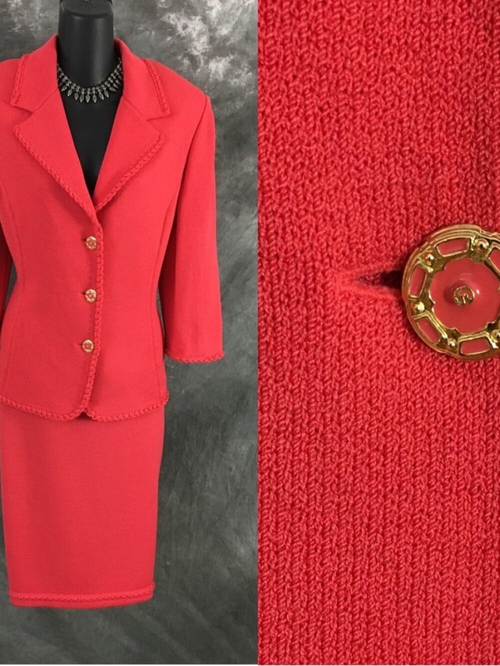 BEAUTIFUL St John collection knit coral jacket skirt suit size 8 10